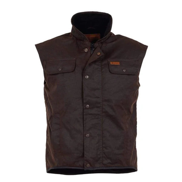 Outback Trading Unisex Fleece Lined Oilskin Vest (6036) Brown Collar Up