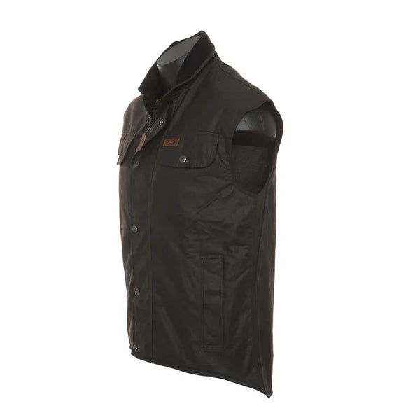 Outback Trading Unisex Fleece Lined Oilskin Vest (6036) Brown Side