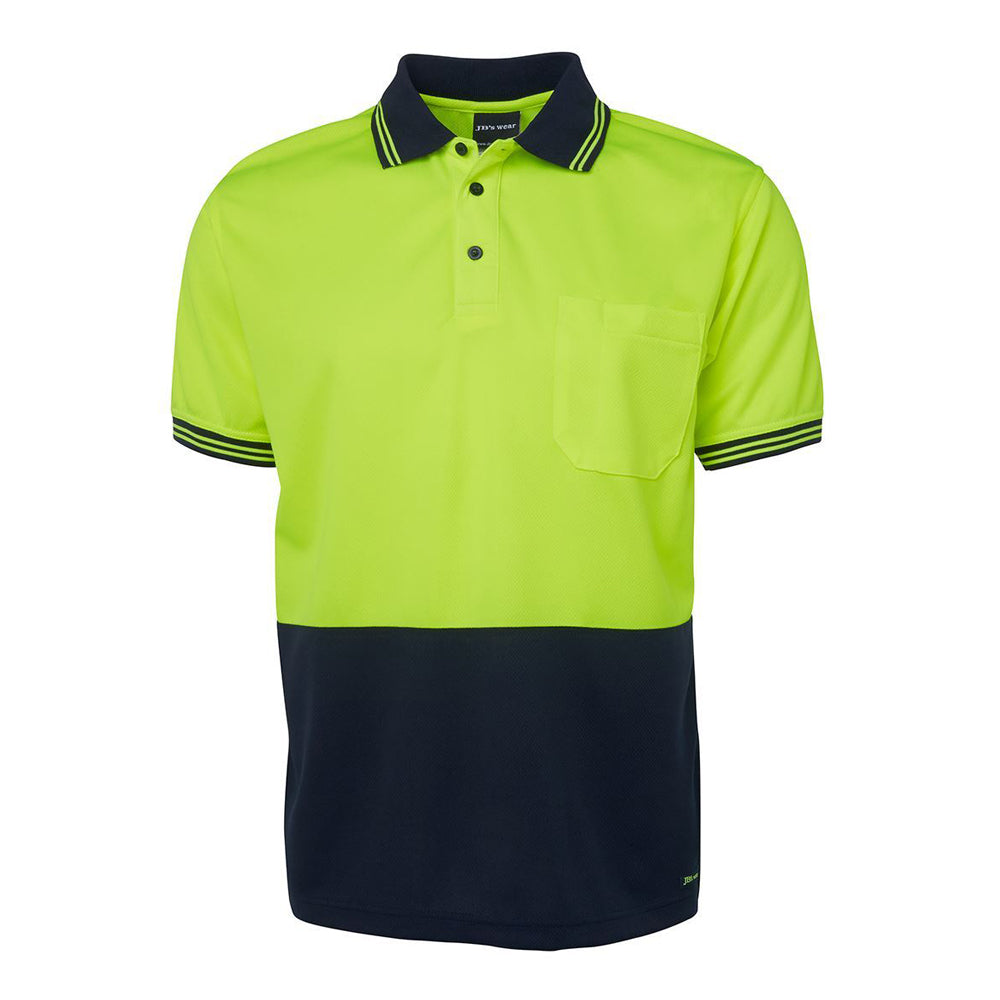 JB's Mens Hi Vis Traditional S/S Polo (6HVPS) Lime/Navy [GD]