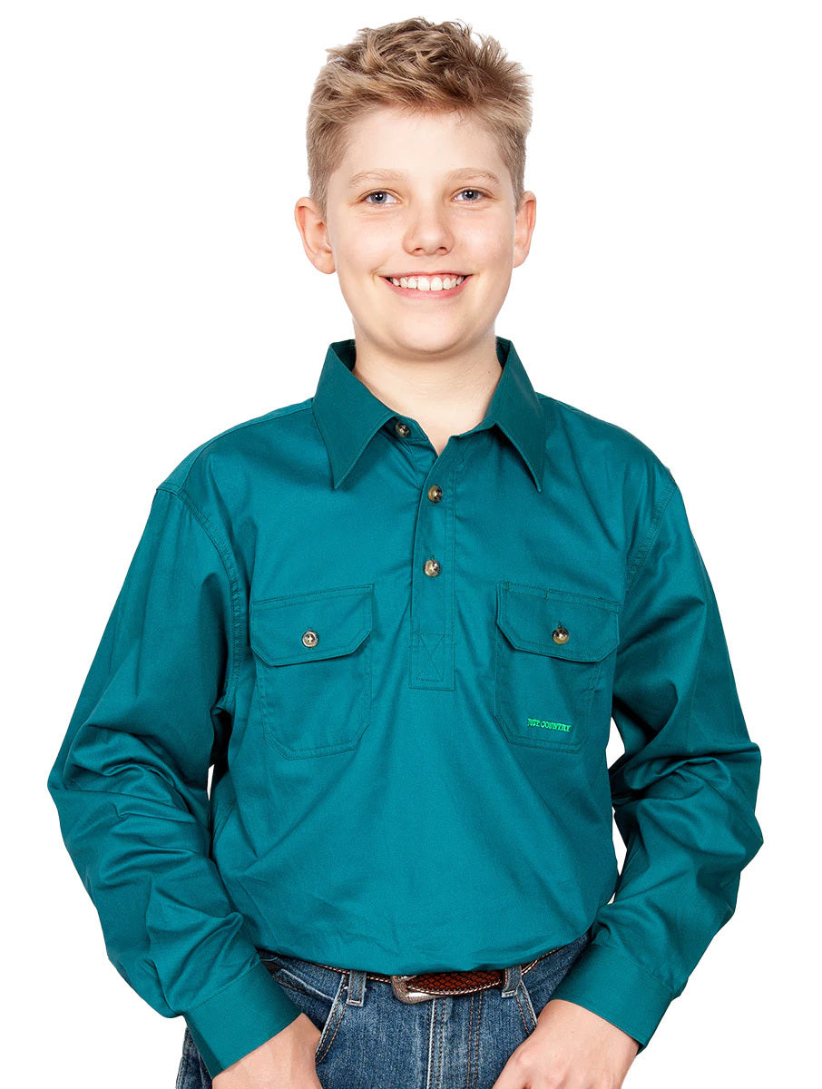 Just Country Boys Lachlan Half Button Work Shirt (30303) Forest Green