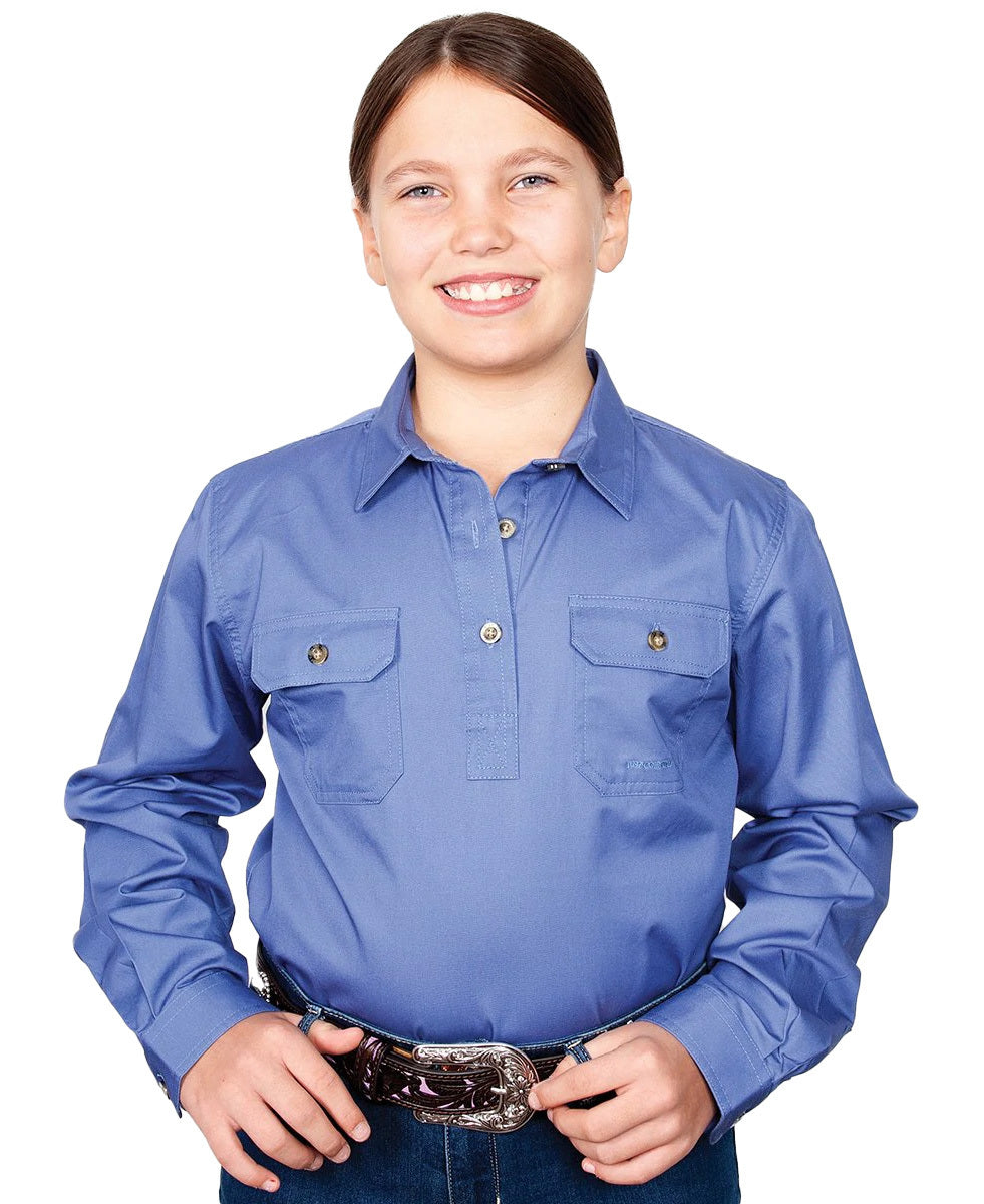 Just Country Girls Kenzie Half Button Work Shirt (60606) Blue