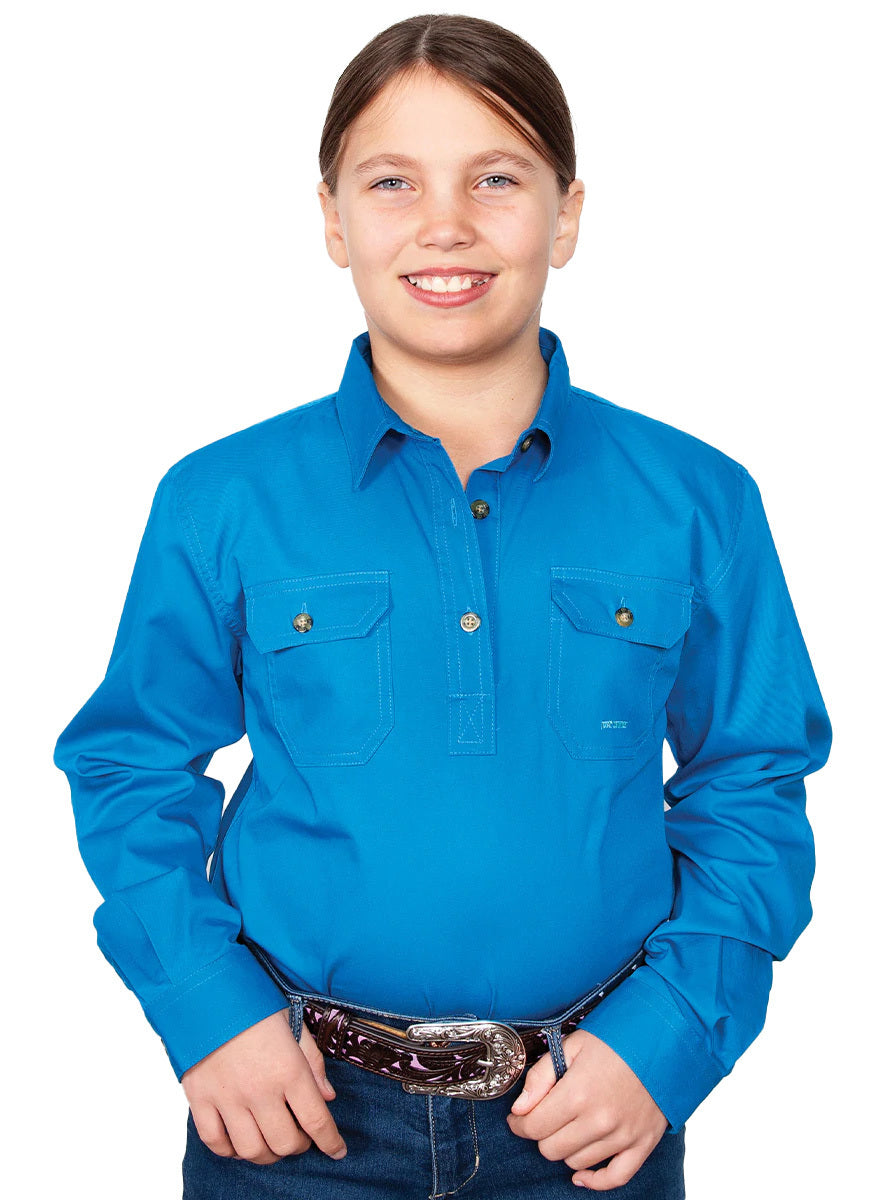 Just Country Girls Kenzie Half Button Work Shirt (60606) Blue Jewel