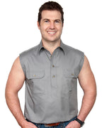 Just Country Mens Jack Sleeveless Half Button Work Shirt (10103) Steel Grey
