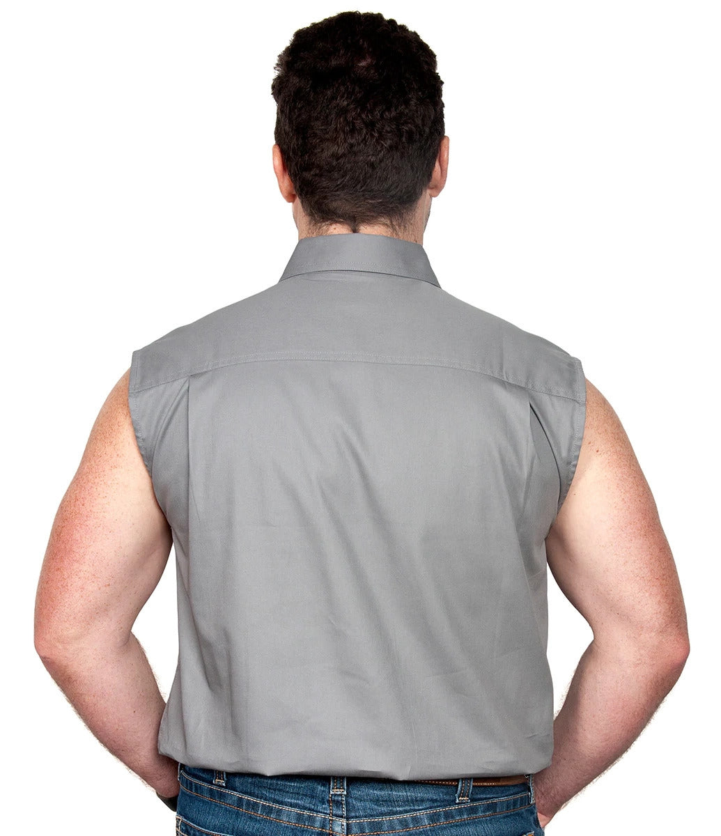 Just Country Mens Jack Sleeveless Half Button Work Shirt (10103) Steel Grey