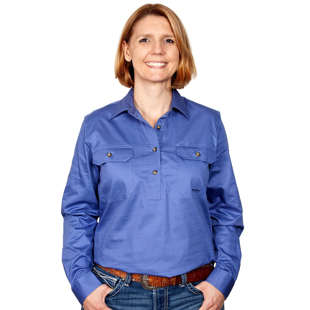 Just Country Womens Jahna Half Button Work Shirt (50505) Blue