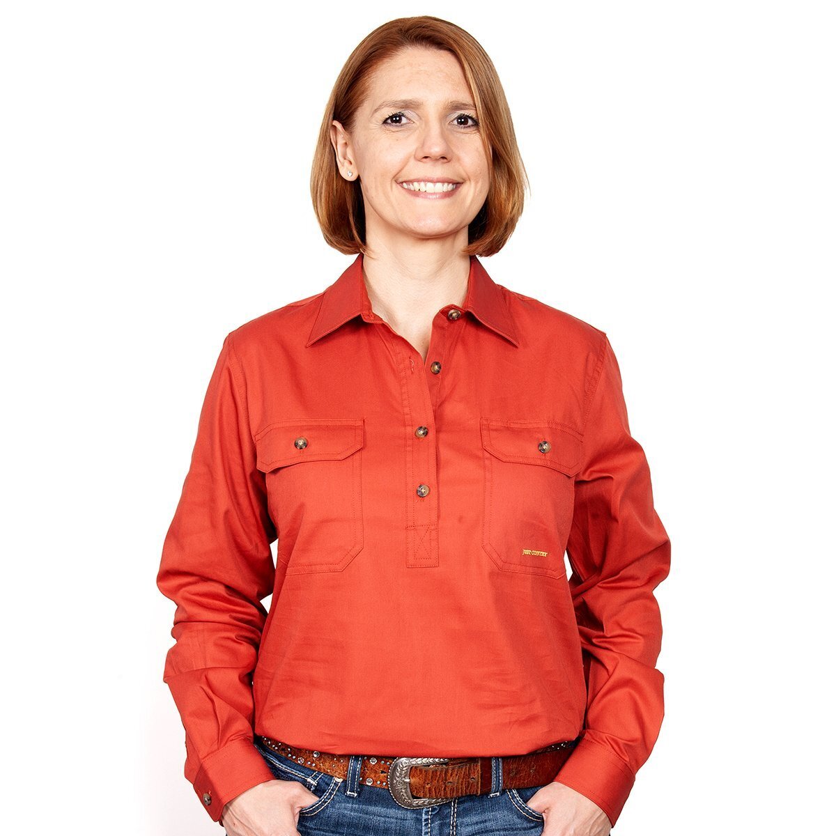 Just Country Womens Jahna Half Button Work Shirt (50505) Rust