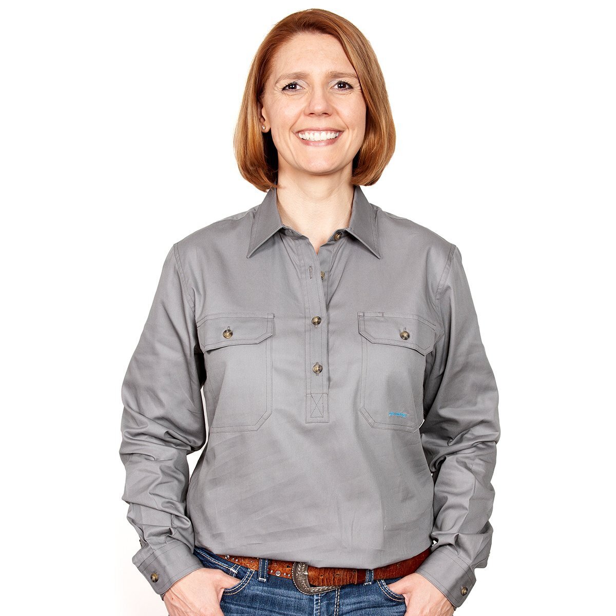 Just Country Womens Jahna Half Button Work Shirt (50505) Steel Grey