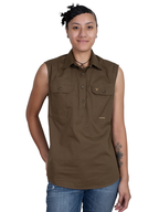 Just Country Womens Kerry Sleeveless Half Button Work Shirt (50503BAR) Bark [SD]