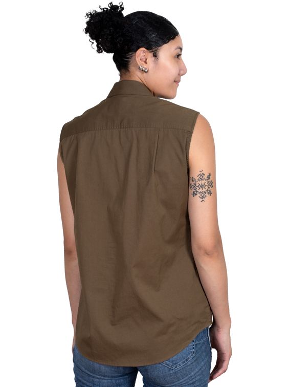 Just Country Womens Kerry Sleeveless Half Button Work Shirt (50503BAR) Bark [SD]