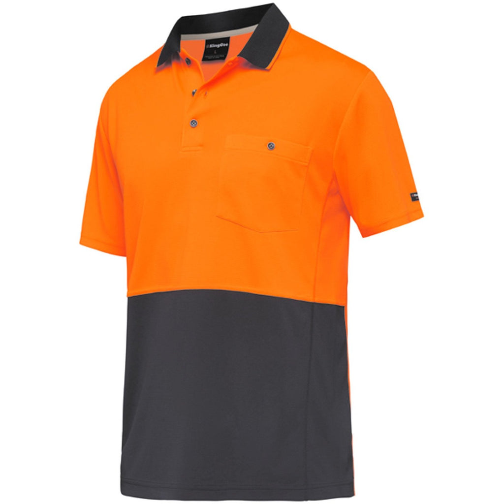 KingGee Hi Vis Workcool Hyperfreeze Spliced S/S Polo (K54205) Orange/Navy [GD]