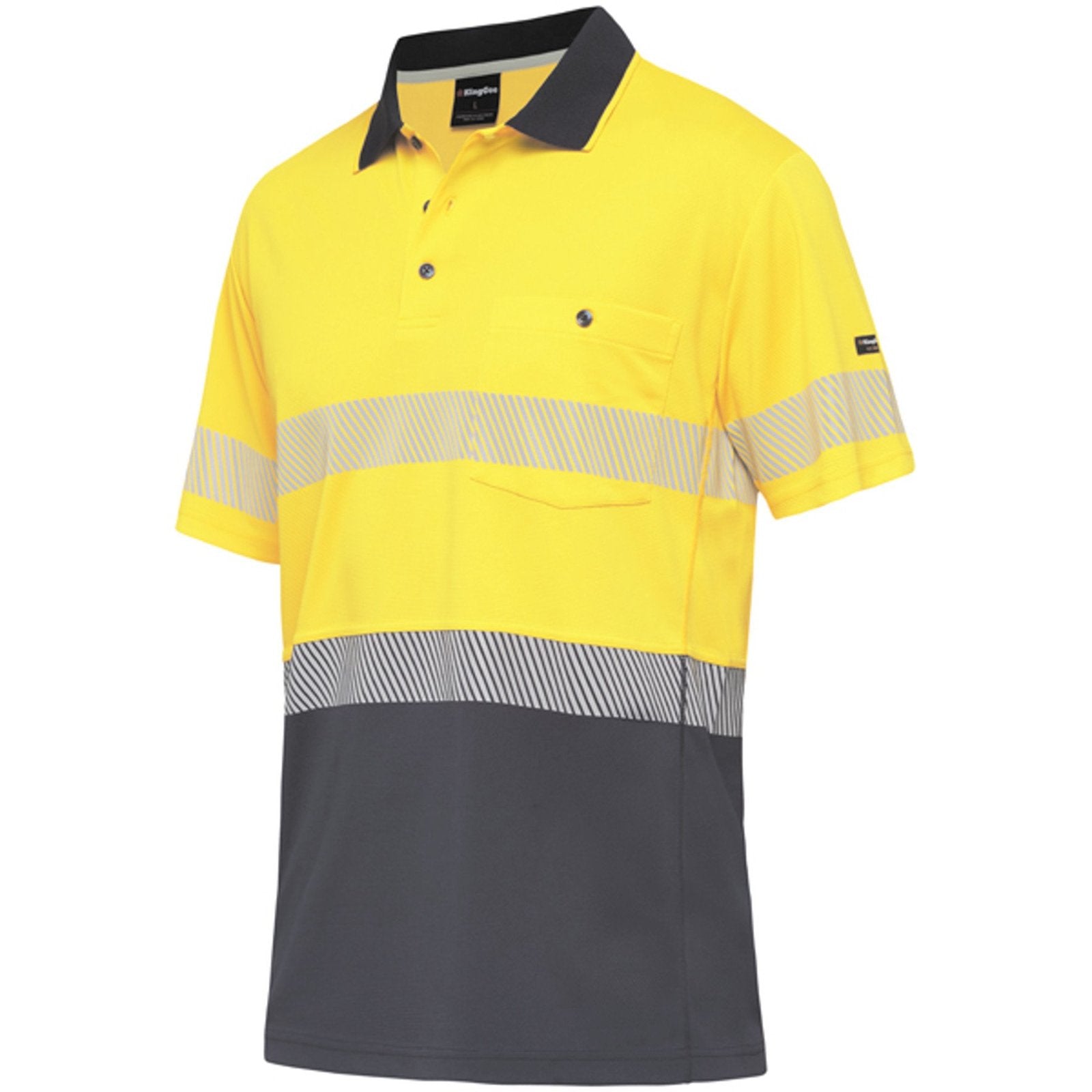 KingGee Hi Vis Workcool Hyperfreeze Spliced Taped S/S Polo (K54215) Yellow/Navy [GD]