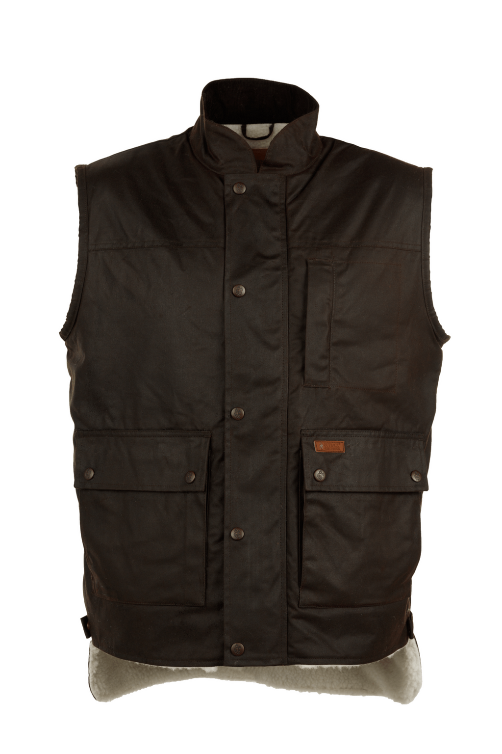 Outback Trading Mens Flemington Wool Lined Oilskin Vest (6131) Brown