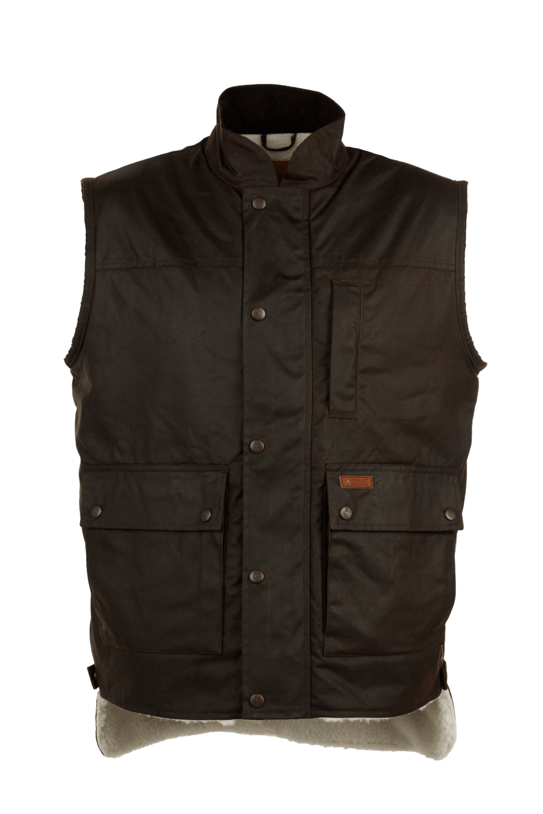 Outback Trading Mens Flemington Wool Lined Oilskin Vest (6131) Brown
