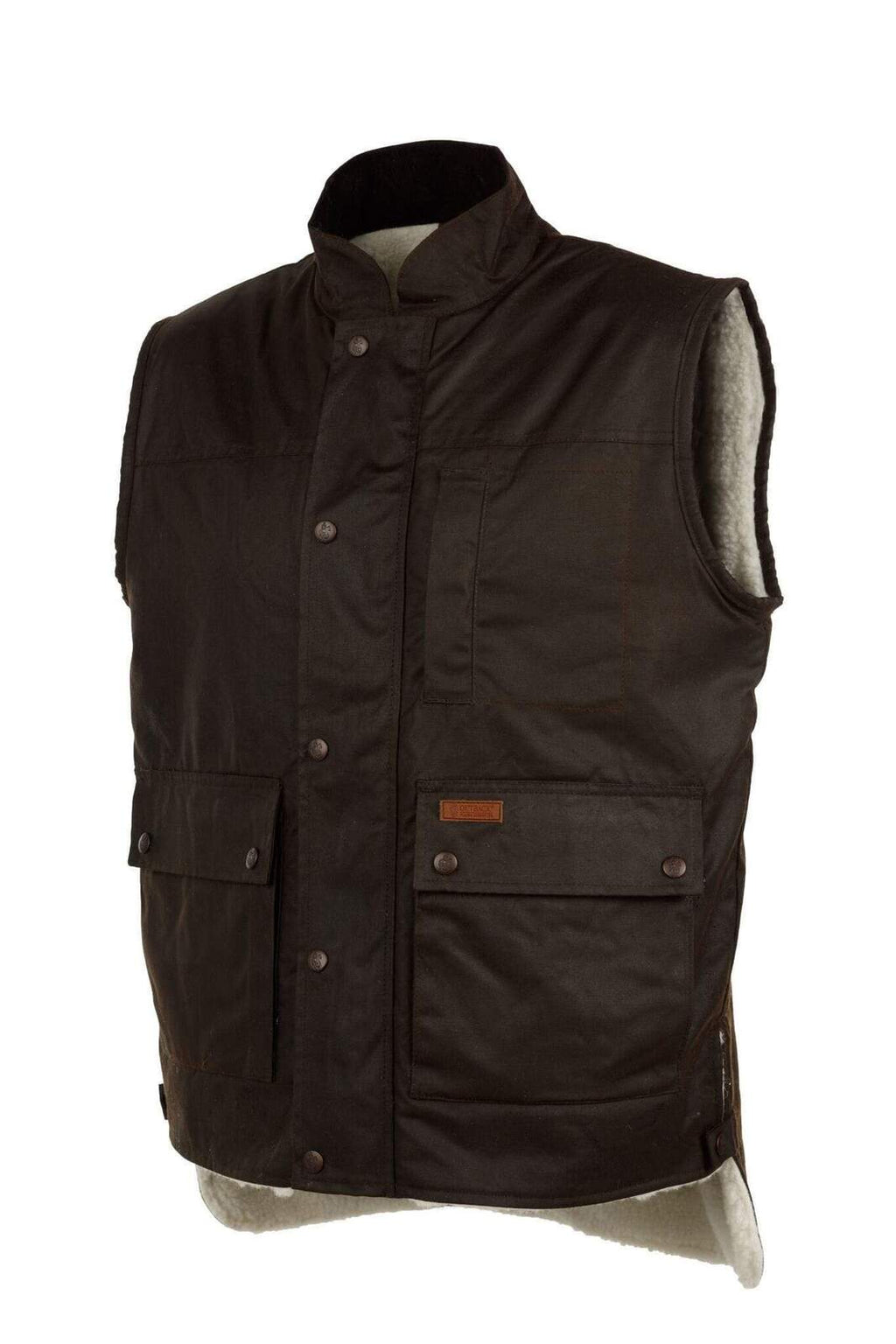 Outback Trading Mens Flemington Wool Lined Oilskin Vest (6131) Brown