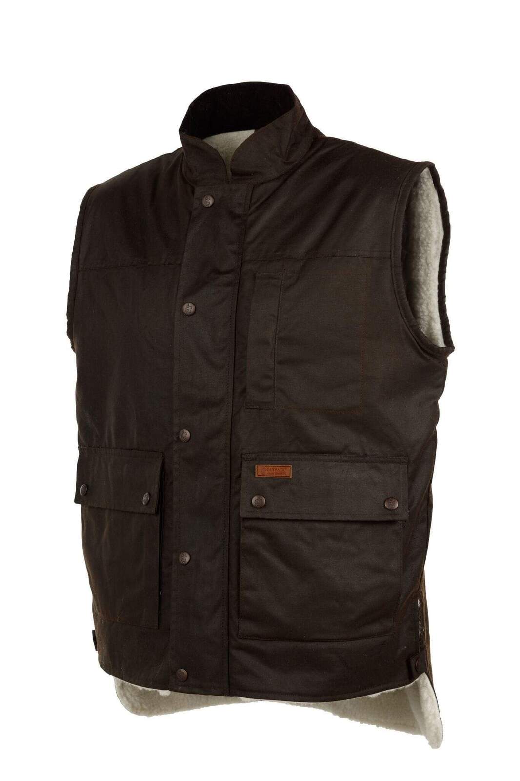 Outback Trading Mens Flemington Wool Lined Oilskin Vest (6131) Brown