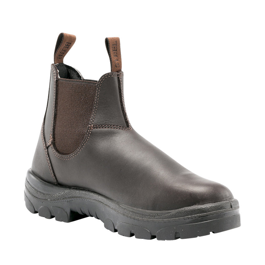 Steel Blue Mens Hobart Elastic Sided Safety Boots (312101) Winter Brown