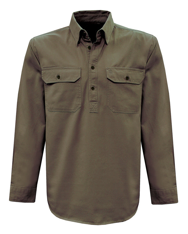 Thomas Cook Heavy Drill 1/2 Button L/S Shirt (TCP1120163) Mushroom