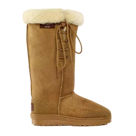 Wild Goose Premium Lace Up Long Sheepskin Ugg Boots (UB-532) Chestnut