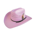 Pink Wrangler Children's Boll Bangora Hat (X4Y3901BOL) with a black band and feather on a white background.