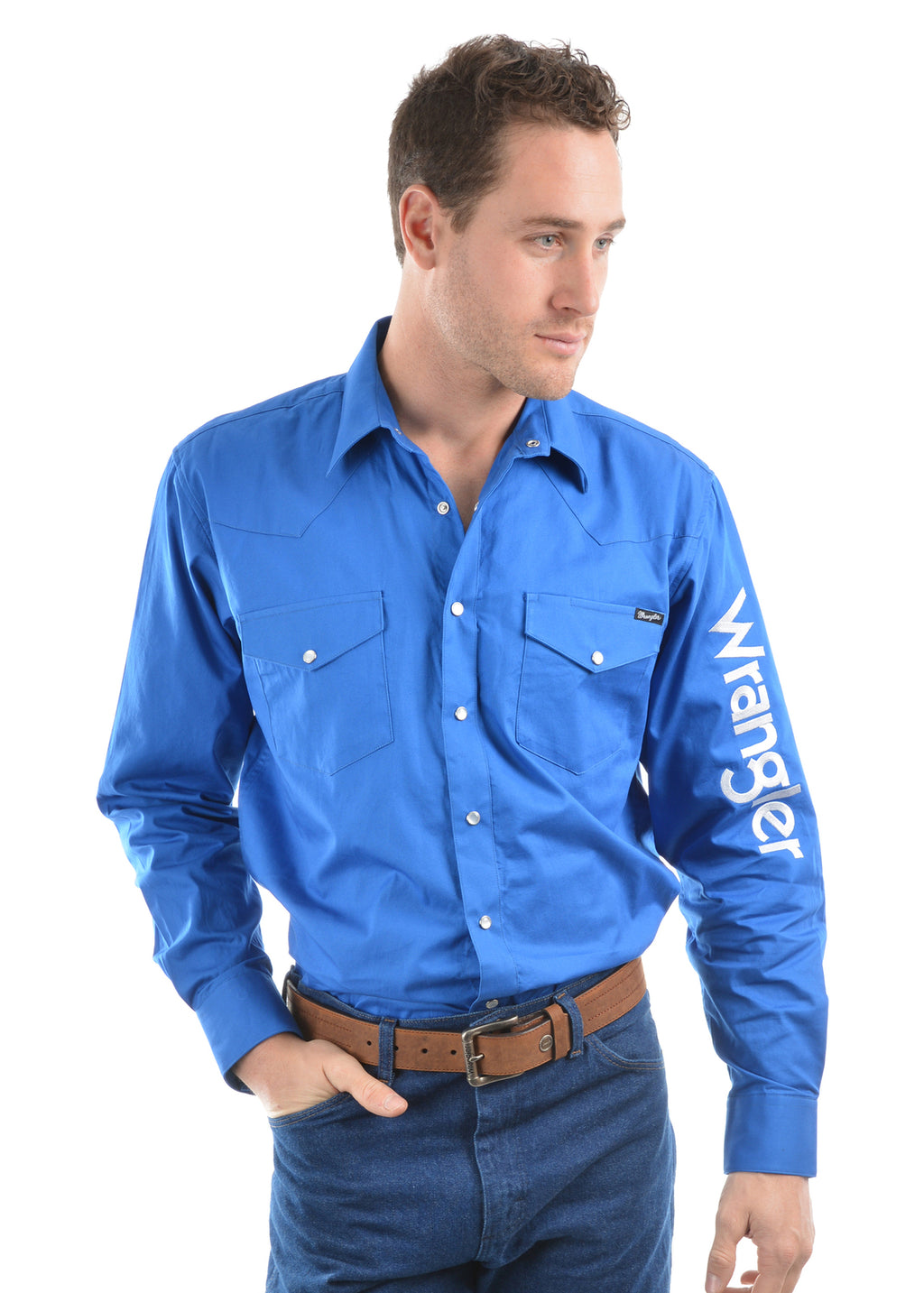 Wrangler Mens Logo Rodeo L/S Drill Shirt (XCP1116020) Cobalt