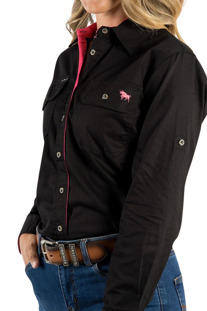 Ringers Western Womens Pentecost River Full Button L/S Work Shirt (171210001) Black