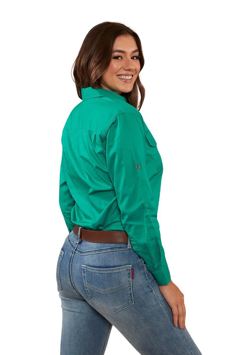 Ringers Western Womens Pentecost River Full Button L/S Work Shirt (171210001) Green [GD]