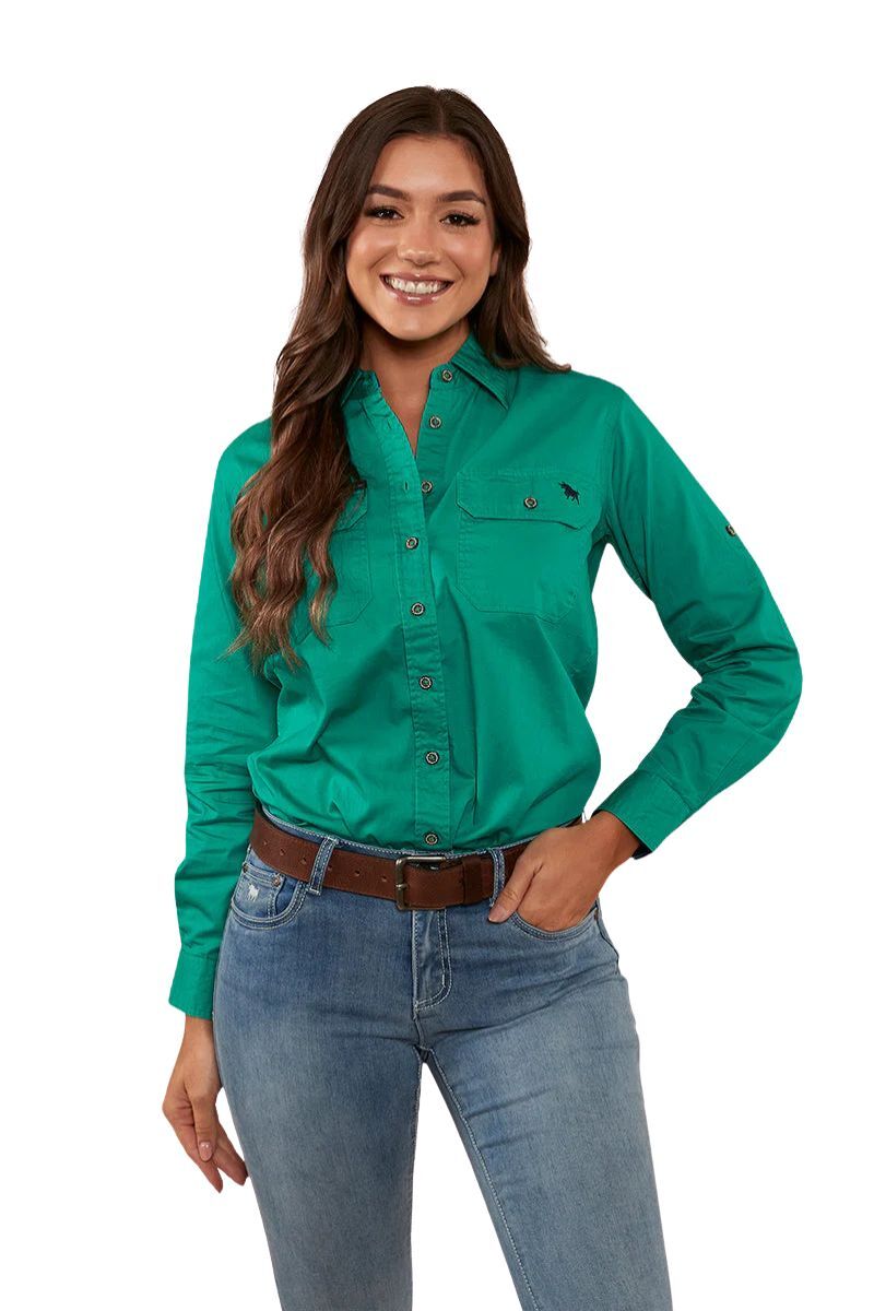 Ringers Western Womens Pentecost River Full Button L/S Work Shirt (171210001) Green [GD]