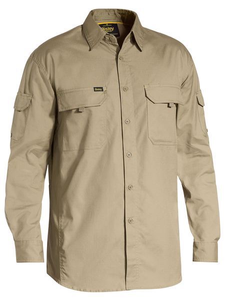 Bisley Mens X Flow Ripstop L/S Shirt (BS6414_BCDR) Khaki [GD]