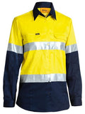 Bisley Womens Hi Vis Tape Lightweight Drill L/S Shirt (BL6896_TT01) Yellow/Navy [GD]