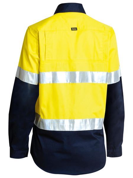 Bisley Womens Hi Vis Tape Lightweight Drill L/S Shirt (BL6896_TT01) Yellow/Navy [GD]