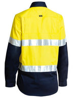 Bisley Womens Hi Vis Tape Lightweight Drill L/S Shirt (BL6896_TT01) Yellow/Navy [GD]
