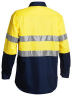 Bisley Mens Hi Vis Taped Lightweight L/S Shirt (BS6896_TT01) Yellow/Navy [GD]