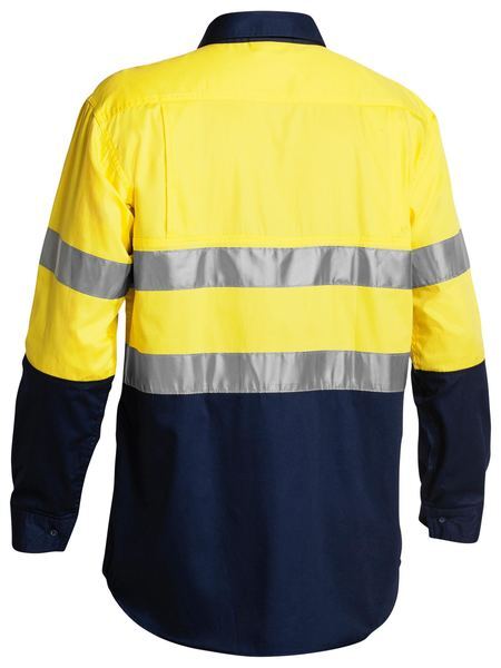 Bisley Mens Hi Vis Taped Lightweight L/S Shirt (BS6896_TT01) Yellow/Navy [GD]