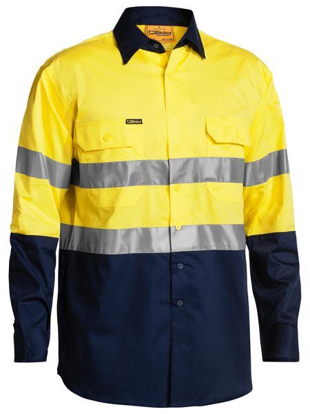 Bisley Mens Hi Vis Taped Lightweight L/S Shirt (BS6896_TT01) Yellow/Navy [GD]