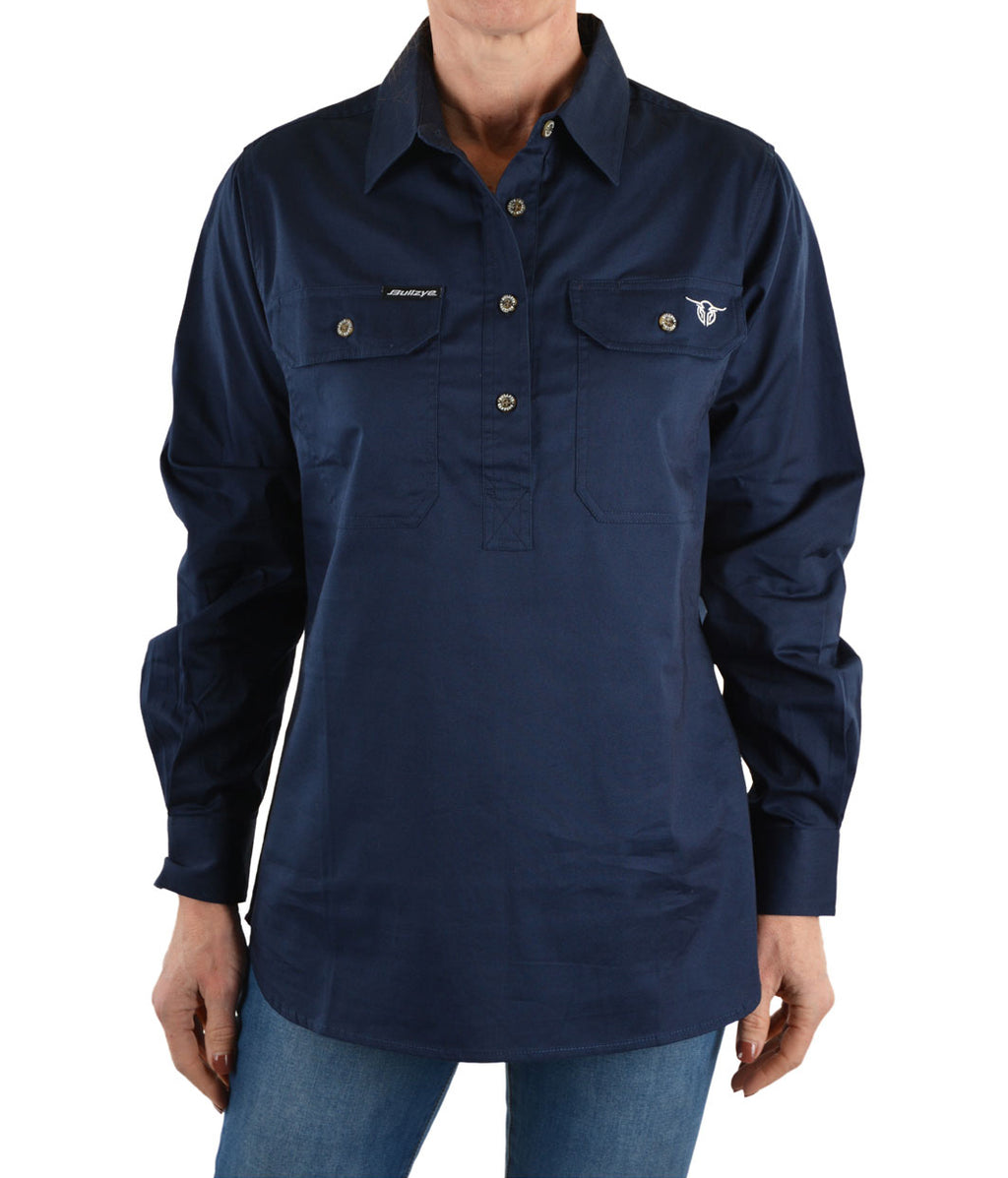 Bullzye Womens Lightweight Half Button Shirt (BCP2101120) Navy  [SD]
