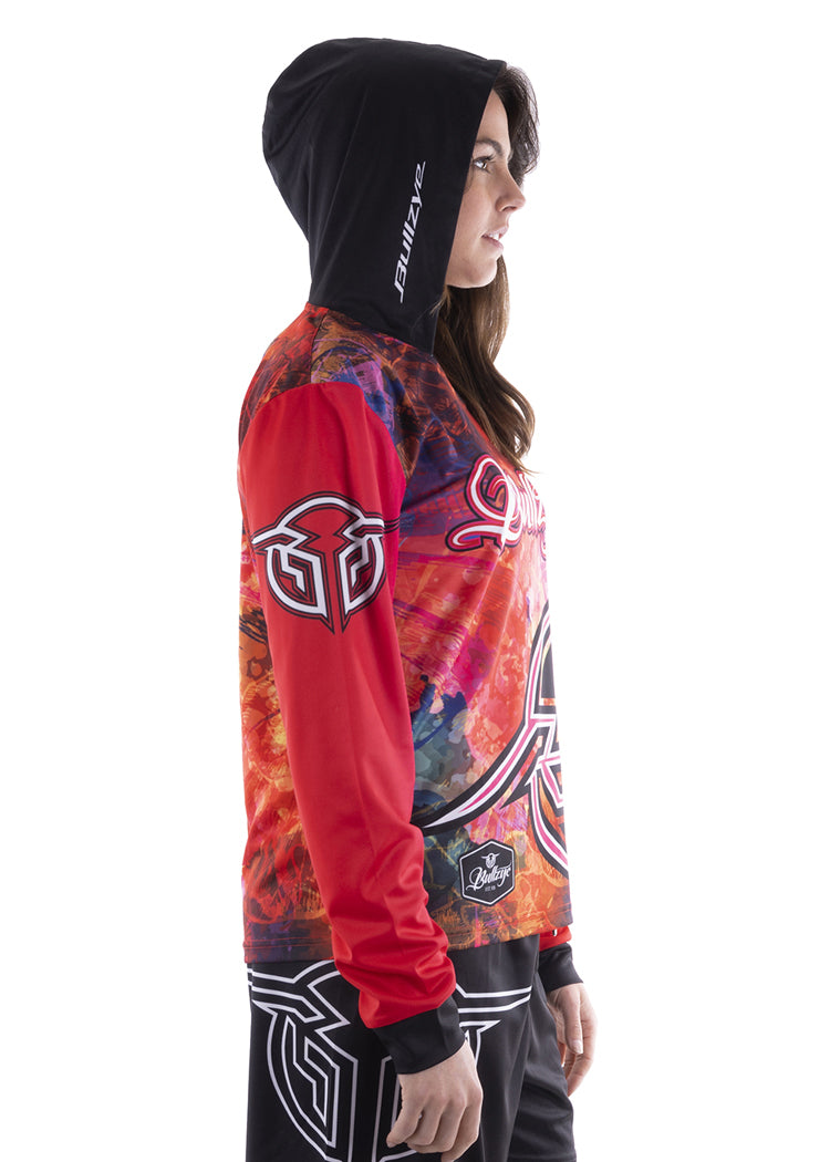 Bullzye Womens Blotch Hooded L/S Fishing Tee (B2S2501227) Red [SD]