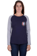 Bullzye Womens Royal L/S Raglan Tee (B3W2506268) Dark Navy/Grey Marle [SD]