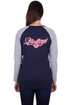 Bullzye Womens Royal L/S Raglan Tee (B3W2506268) Dark Navy/Grey Marle [SD]