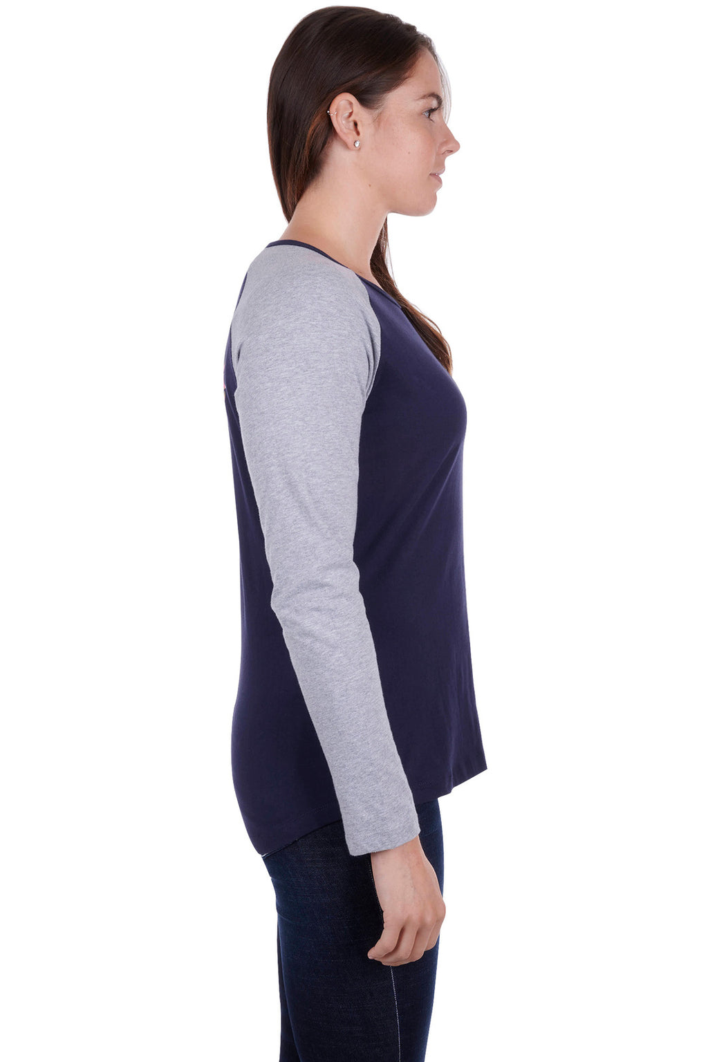 Bullzye Womens Royal L/S Raglan Tee (B3W2506268) Dark Navy/Grey Marle [SD]