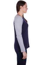 Bullzye Womens Royal L/S Raglan Tee (B3W2506268) Dark Navy/Grey Marle [SD]