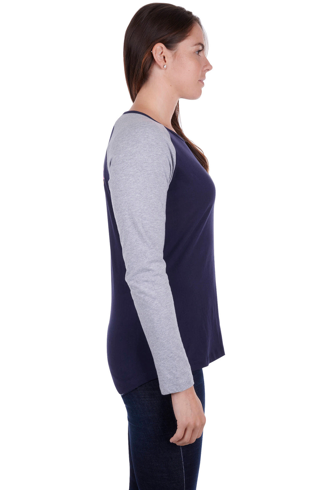 Bullzye Womens Royal L/S Raglan Tee (B3W2506268) Dark Navy/Grey Marle [SD]