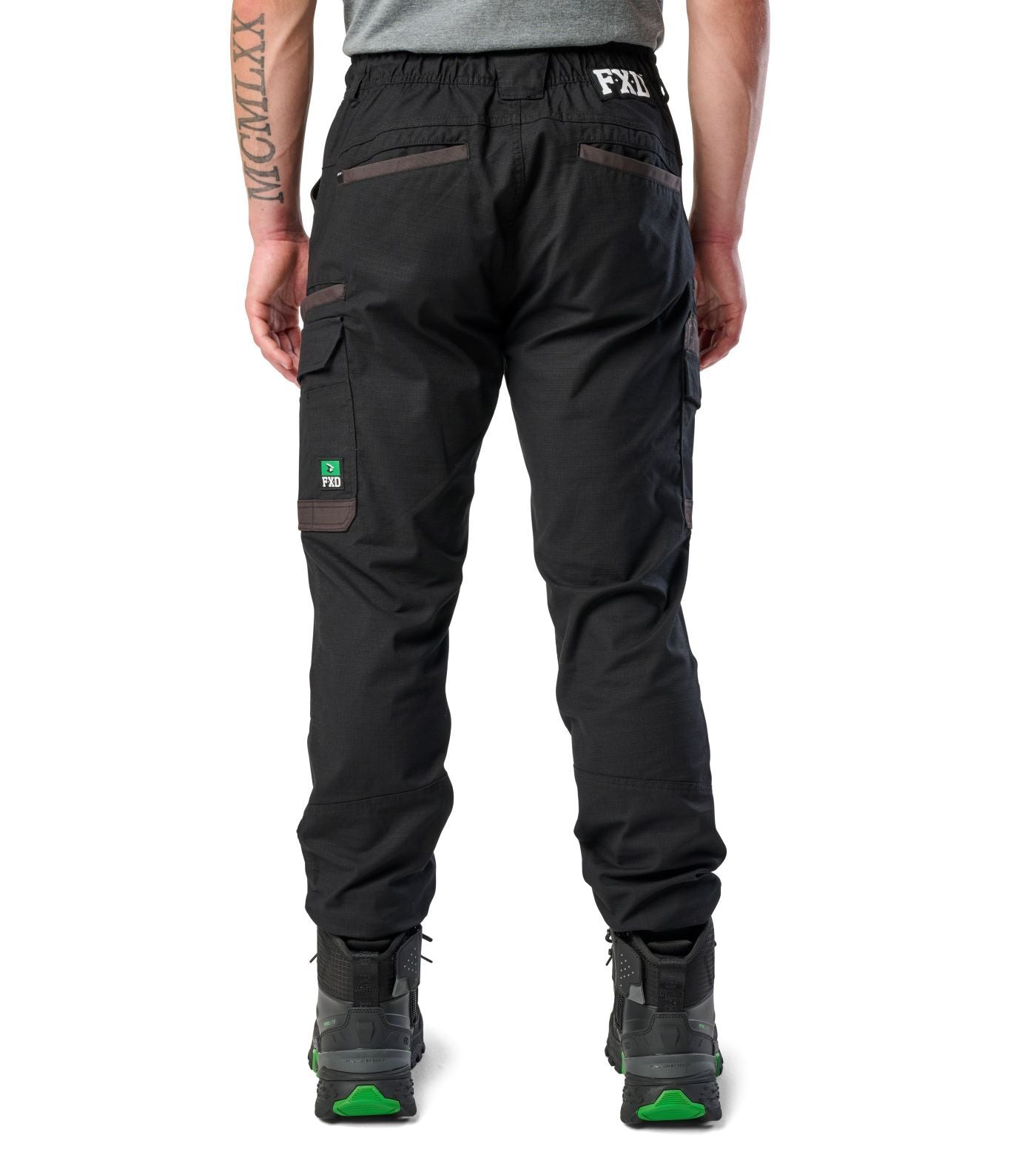FXD Mens WP-12C Elastic Waist Stretch Ripstop Cuffed Work Pants (FX02506027) Black