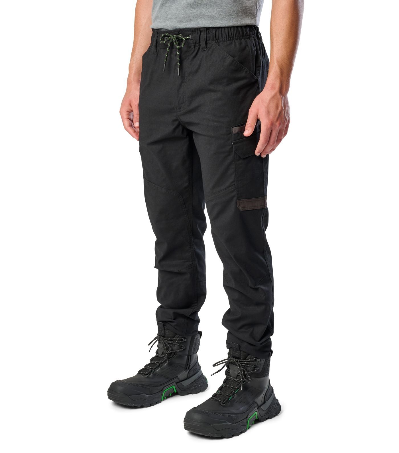 FXD Mens WP-12C Elastic Waist Stretch Ripstop Cuffed Work Pants (FX02506027) Black