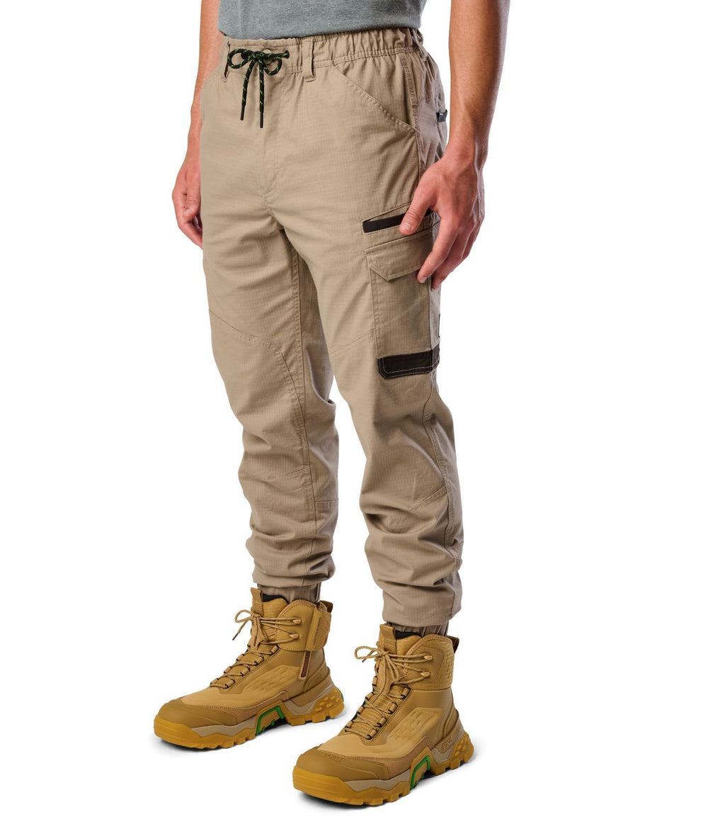 FXD Mens WP-12C Elastic Waist Stretch Ripstop Cuffed Work Pants (FX02506027) Khaki