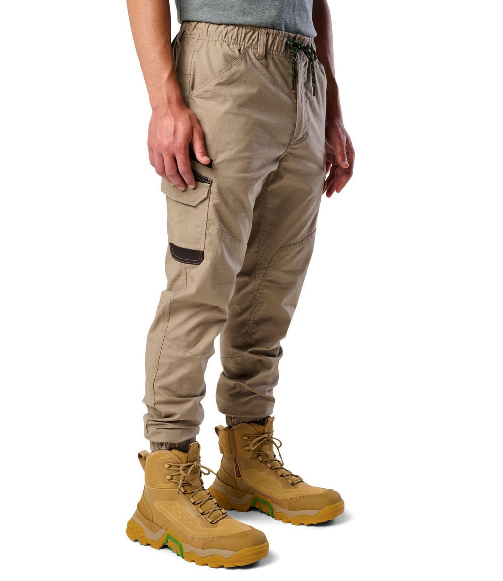 FXD Mens WP-12C Elastic Waist Stretch Ripstop Cuffed Work Pants (FX02506027) Khaki