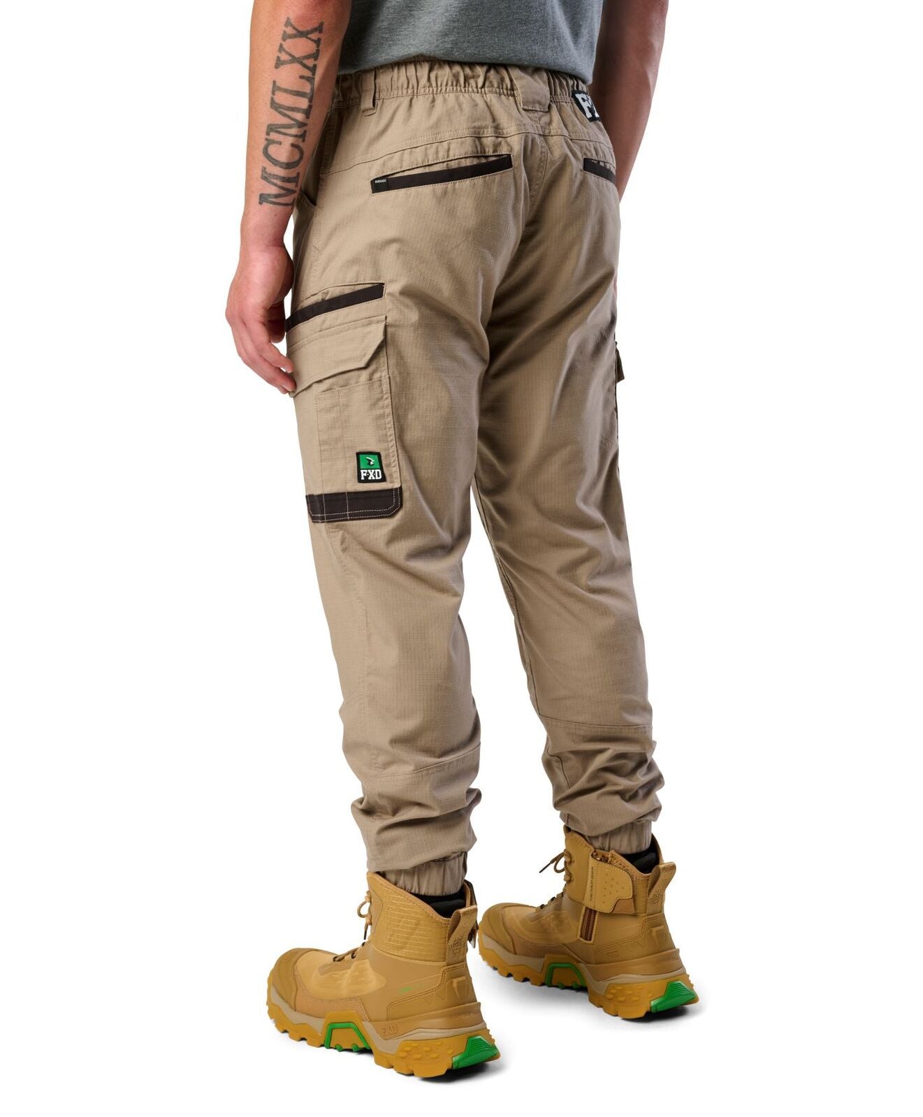 FXD Mens WP-12C Elastic Waist Stretch Ripstop Cuffed Work Pants (FX02506027) Khaki