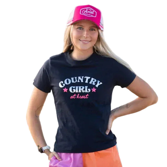 MaryG Womens Country Girl At Heart Fitted S/S Tee (MGFTNCGAH) French Navy [GD]