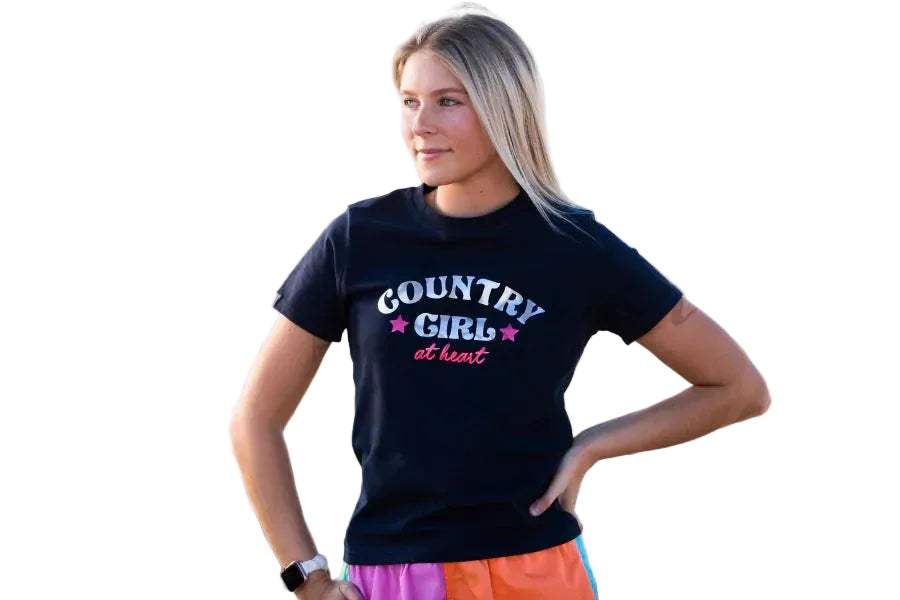 MaryG Womens Country Girl At Heart Fitted S/S Tee (MGFTNCGAH) French Navy [GD]