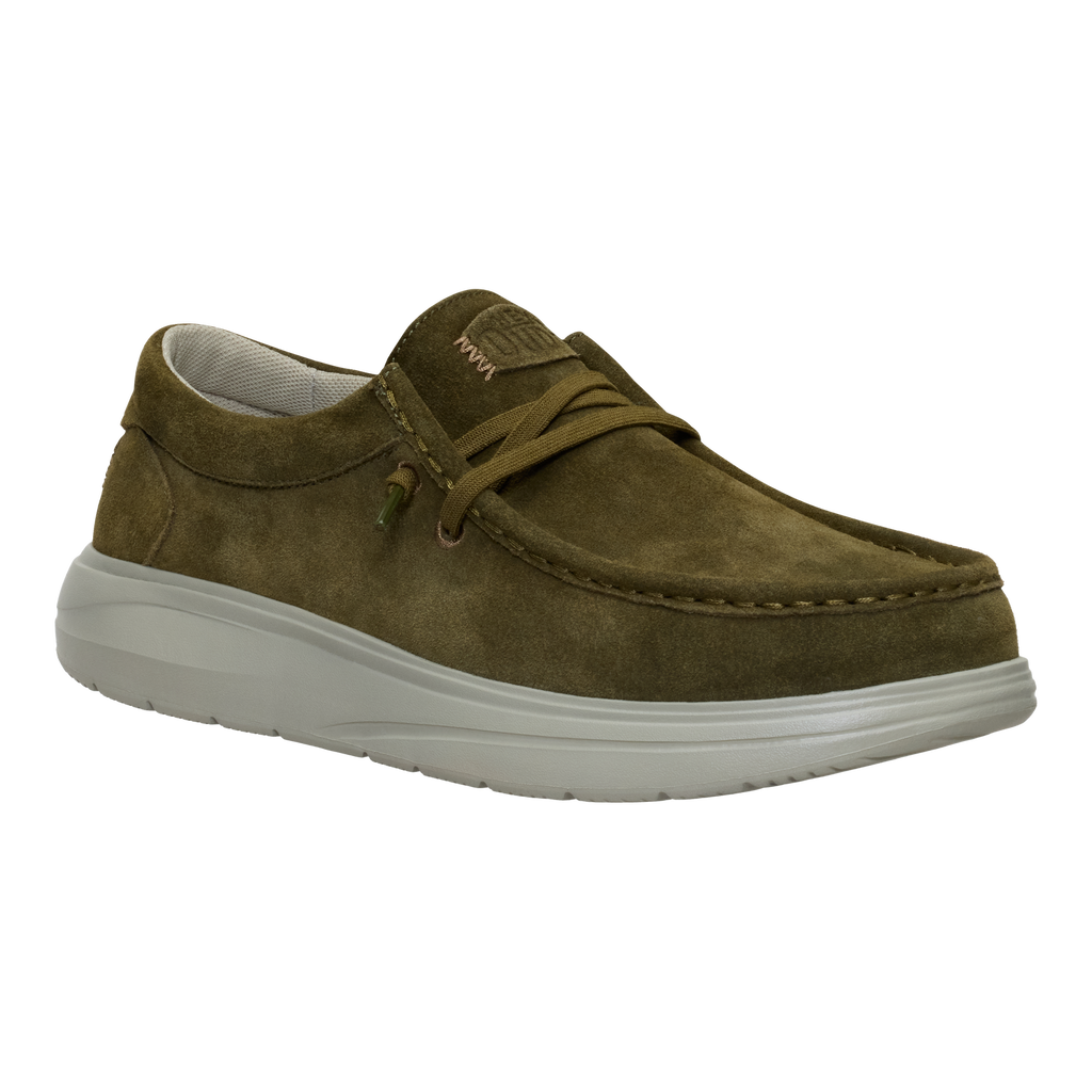 Hey Dude Mens Wally Comfort Suede Slip On Shoes (41975-3AF) Dark Olive/Stone Grey