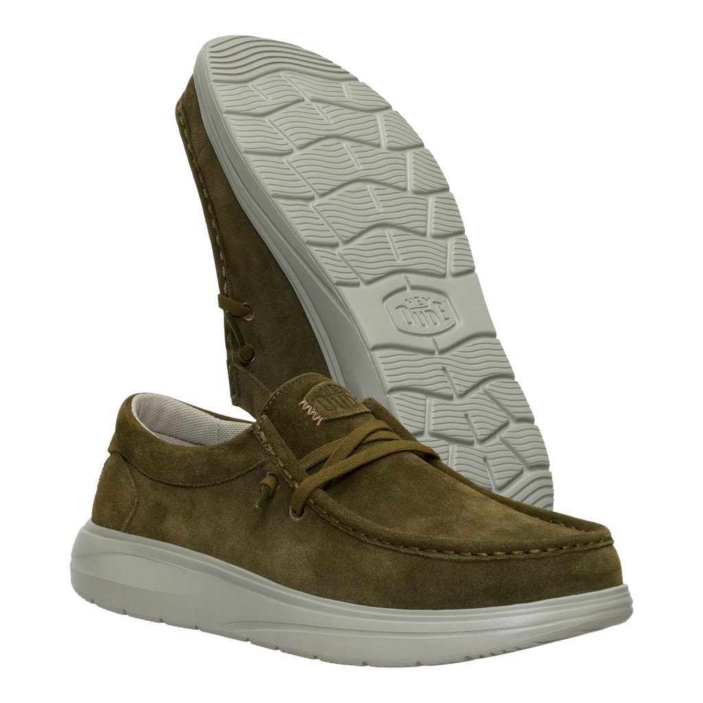 Hey Dude Mens Wally Comfort Suede Slip On Shoes (41975-3AF) Dark Olive/Stone Grey